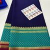 Pure Crepe Mysore Silk Sarees In Ink Blue With Turquoise