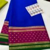 Pure Crepe Mysore Silk Sarees In Bright Blue With Pink