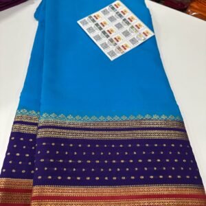 Pure Crepe Mysore Silk Sarees In Light Blue With Dark Blue