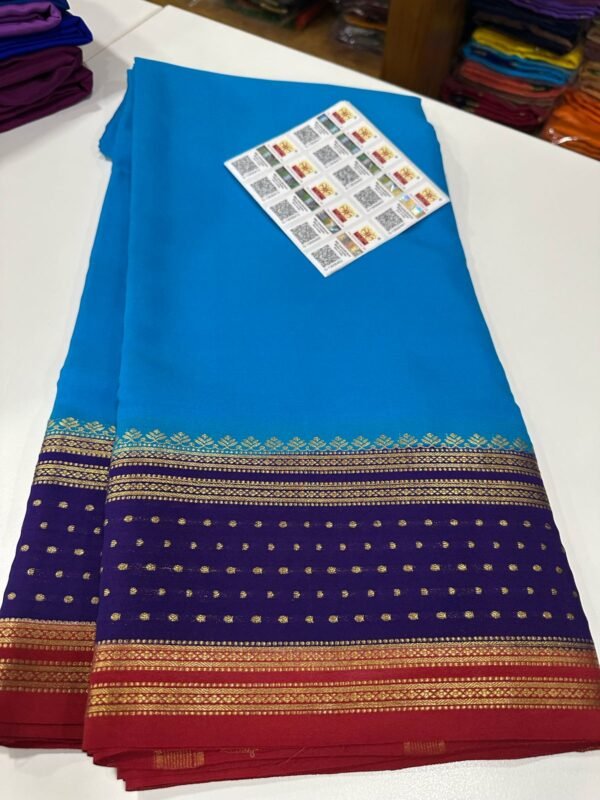 Pure Crepe Mysore Silk Sarees In Light Blue With Dark Blue