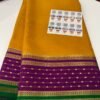 Pure Crepe Mysore Silk Sarees In Mustard yellow With Magenta