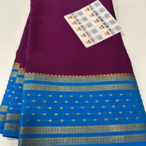 Pure Crepe Mysore Silk Sarees In Magenta With Light Blue