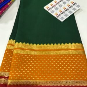 Pure Crepe Mysore Silk Sarees In Green With Mango Yellow