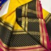 Pure Crepe Mysore Silk Sarees In Lemon Yellow With Black