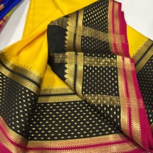 Pure Crepe Mysore Silk Sarees In Lemon Yellow With Black