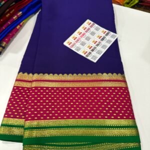 Pure Crepe Mysore Silk Sarees In Royal With Pink