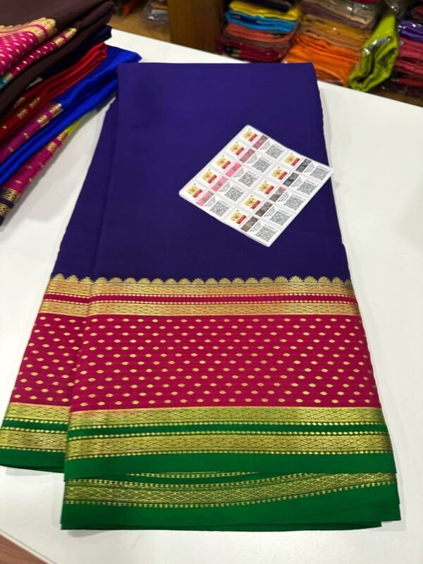 Pure Crepe Mysore Silk Sarees In Royal With Pink