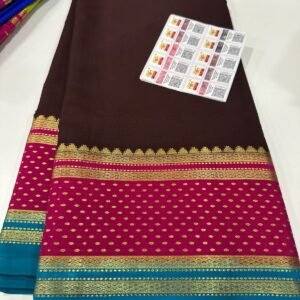 Pure Crepe Mysore Silk Sarees In Coffee Brown With Pink