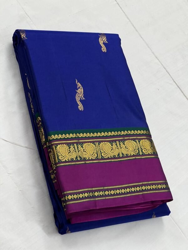 Kanchipuram Silk Saree In Blue With Purple
