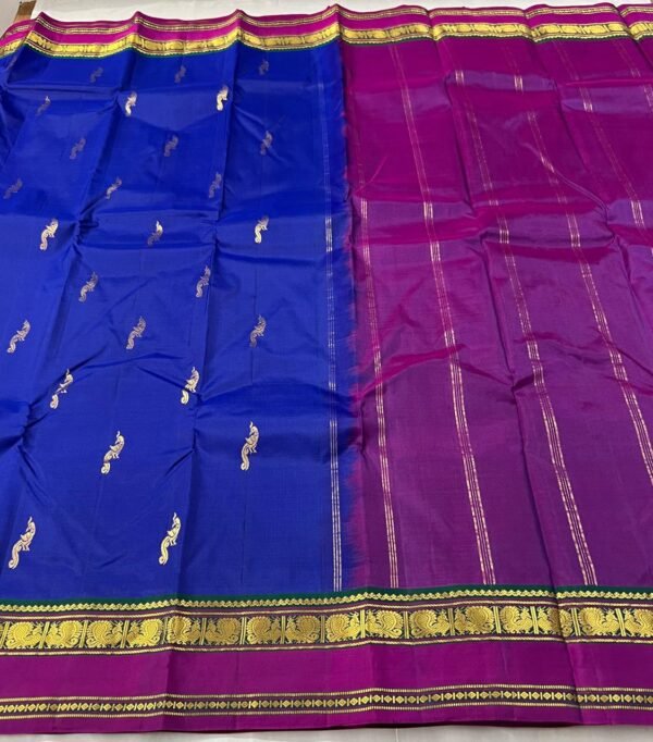 Kanchipuram Silk Saree In Blue With Purple