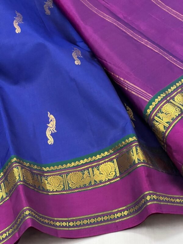Kanchipuram Silk Saree In Blue With Purple