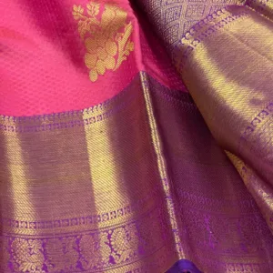 Kanchipuram SIlk Saree In Rose Pink With Purple