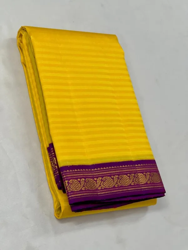 Kanchipuram SIlk Saree In yellow with Purple
