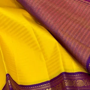Kanchipuram SIlk Saree In yellow with Purple