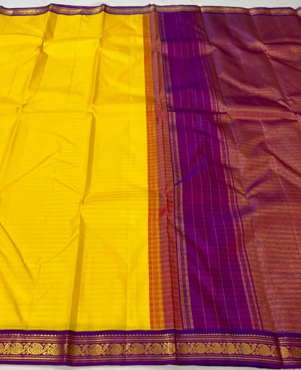 Kanchipuram SIlk Saree In yellow with Purple