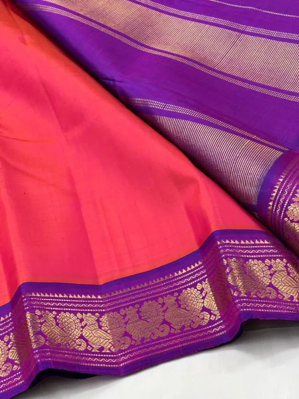 Rose Pink Kanchipuram silk Saree With Purple