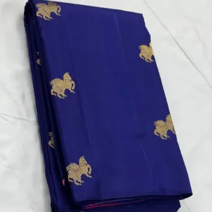 Borderless Blue Kanchipuram SIlk Saree With Pink Pallu