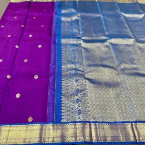 Purple Kanchipuram Silk Saree With Blue Border