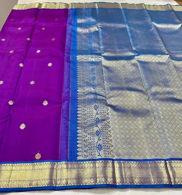 Purple Kanchipuram Silk Saree With Blue Border