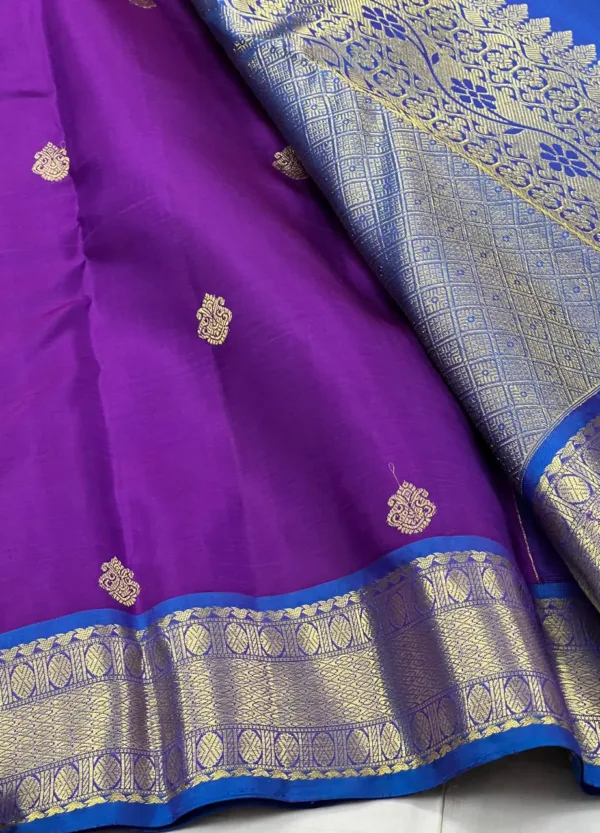 Purple Kanchipuram Silk Saree With Blue Border
