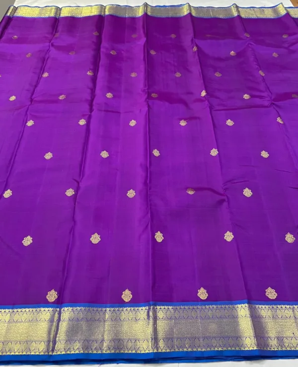 Purple Kanchipuram Silk Saree With Blue Border