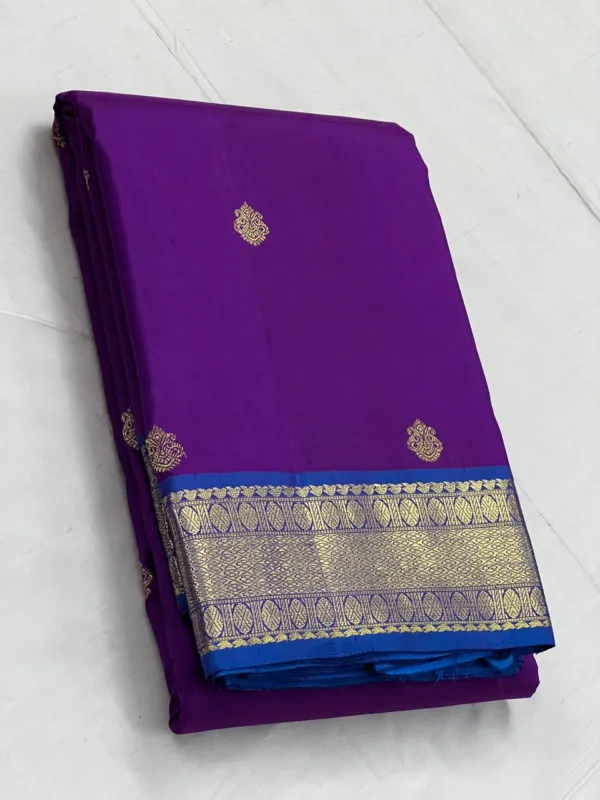 Purple Kanchipuram Silk Saree With Blue Border