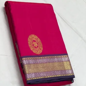 Dark Rani Pink Kanchipuram Silk Saree with Purple Border