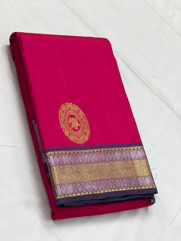 Dark Rani Pink Kanchipuram Silk Saree with Purple Border