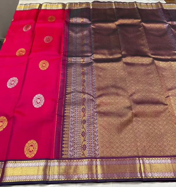 Dark Rani Pink Kanchipuram Silk Saree with Purple Border