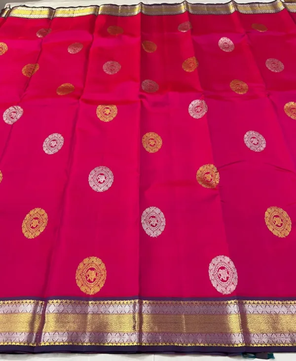 Dark Rani Pink Kanchipuram Silk Saree with Purple Border