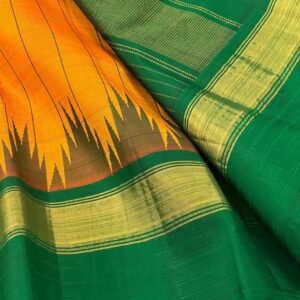Vintage Kanchipuram Silk Saree In Orange With Green