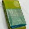 Kanchipuram Silk Saree In Leaf Green With Light Blue