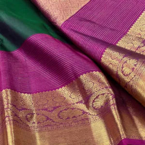 Plain Kanchipuram Silk Saree In Green With Pink