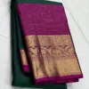 Plain Kanchipuram Silk Saree In Green With Pink