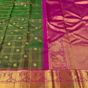 Kanchipuram Silk Saree In Green With Pink