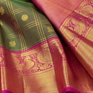 Kanchipuram Silk Saree In Green With Pink