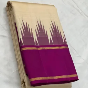 Korvai Kanchipuram silk Saree In Cream With Purple