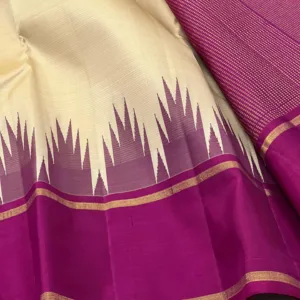 Korvai Kanchipuram silk Saree In Cream With Purple