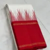 Korvai Kanchipuram silk Saree In White With Red