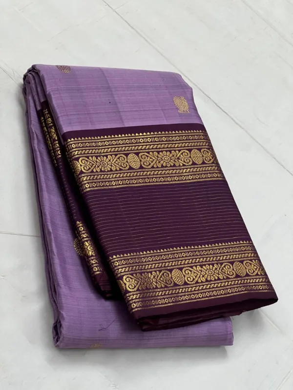 Lavender Kanchipuram Silk Saree With Purple Border