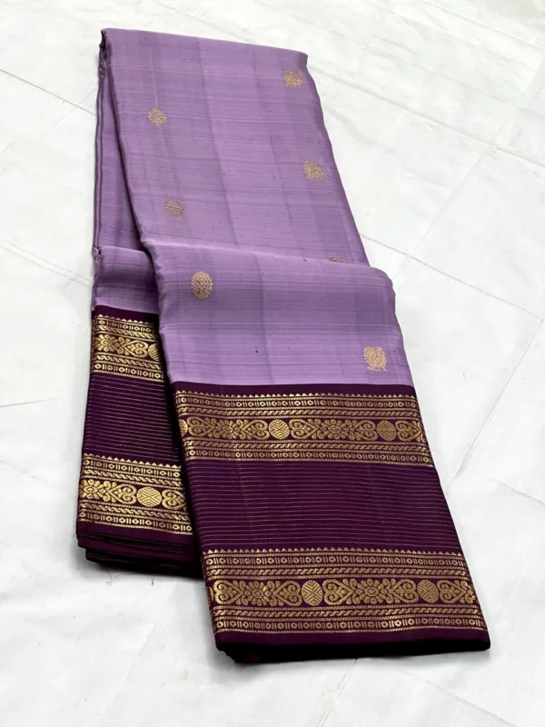 Lavender Kanchipuram Silk Saree With Purple Border