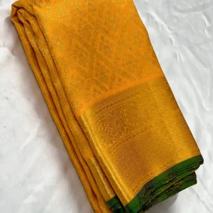 Mango Yellow Kanchipuram silk Saree In Green Edge