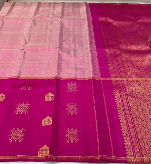 Kanchipuram silk Saree In Baby With Rani Pink