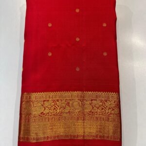 Red Kanjivaram Silk Saree In Small Border