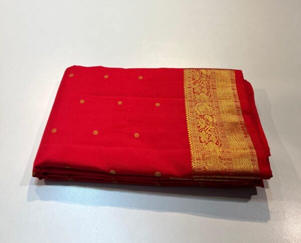 Red Kanjivaram Silk Saree In Small Border