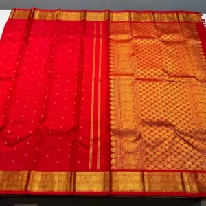 Red Kanjivaram Silk Saree In Small Border