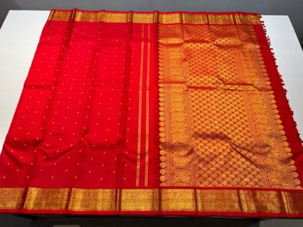 Red Kanjivaram Silk Saree In Small Border