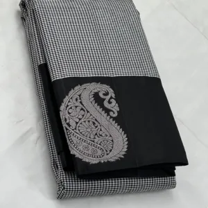 Checks Kanchipuram silk Saree In Black