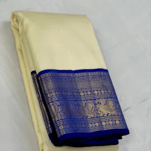 White and Blue Kanchipuram Silk Saree