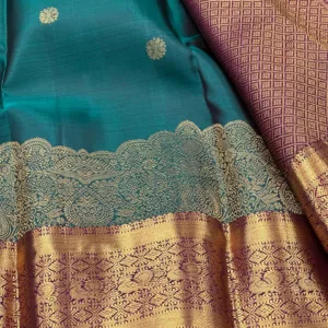 Peacock Green Kanchipuram Silk Saree With Purple